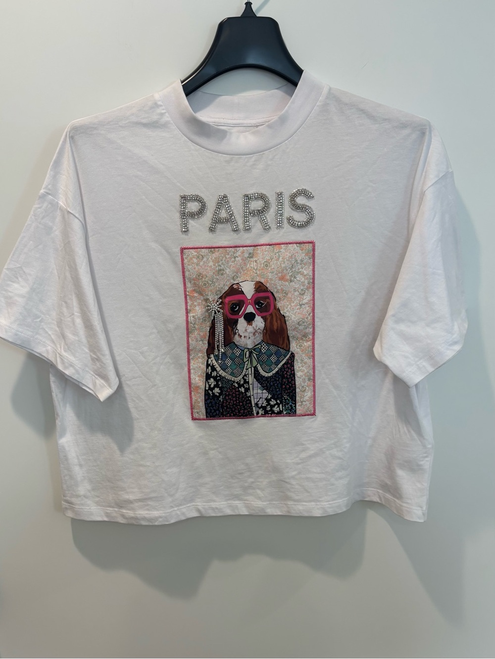 Maje Dog Embellished Graphic White Sleeve Tee